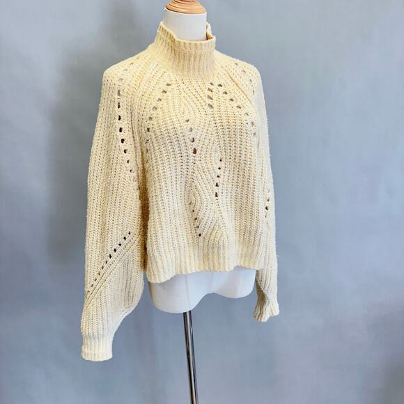Free People Timbers Sweater Beige Cropped Boxy Mock Neck Size Medium - Picture 7 of 14